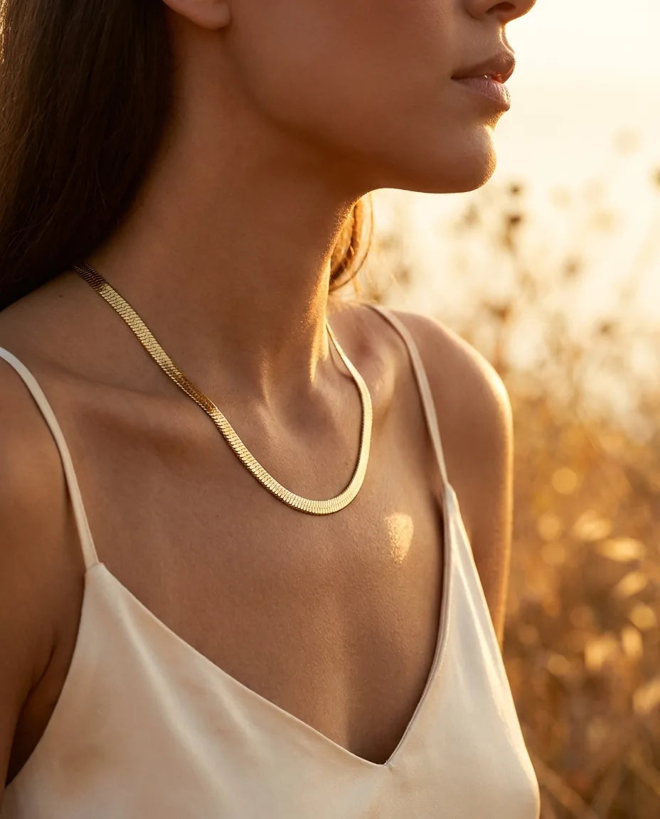 Collier Solo porté, effet doré waterproof